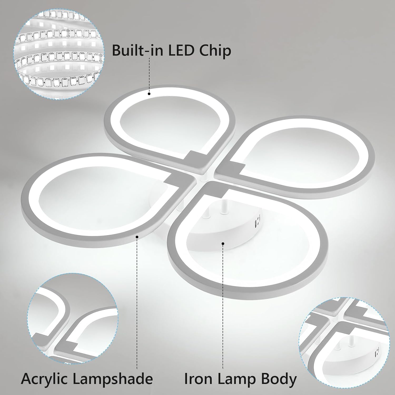 Comely Plafonnier LED Moderne 4 Lampes 57x57x8cm 40W Lumière Blanche 6500K Acrylique Salon Chambre Bureau Couloir Cuisine Éclairage