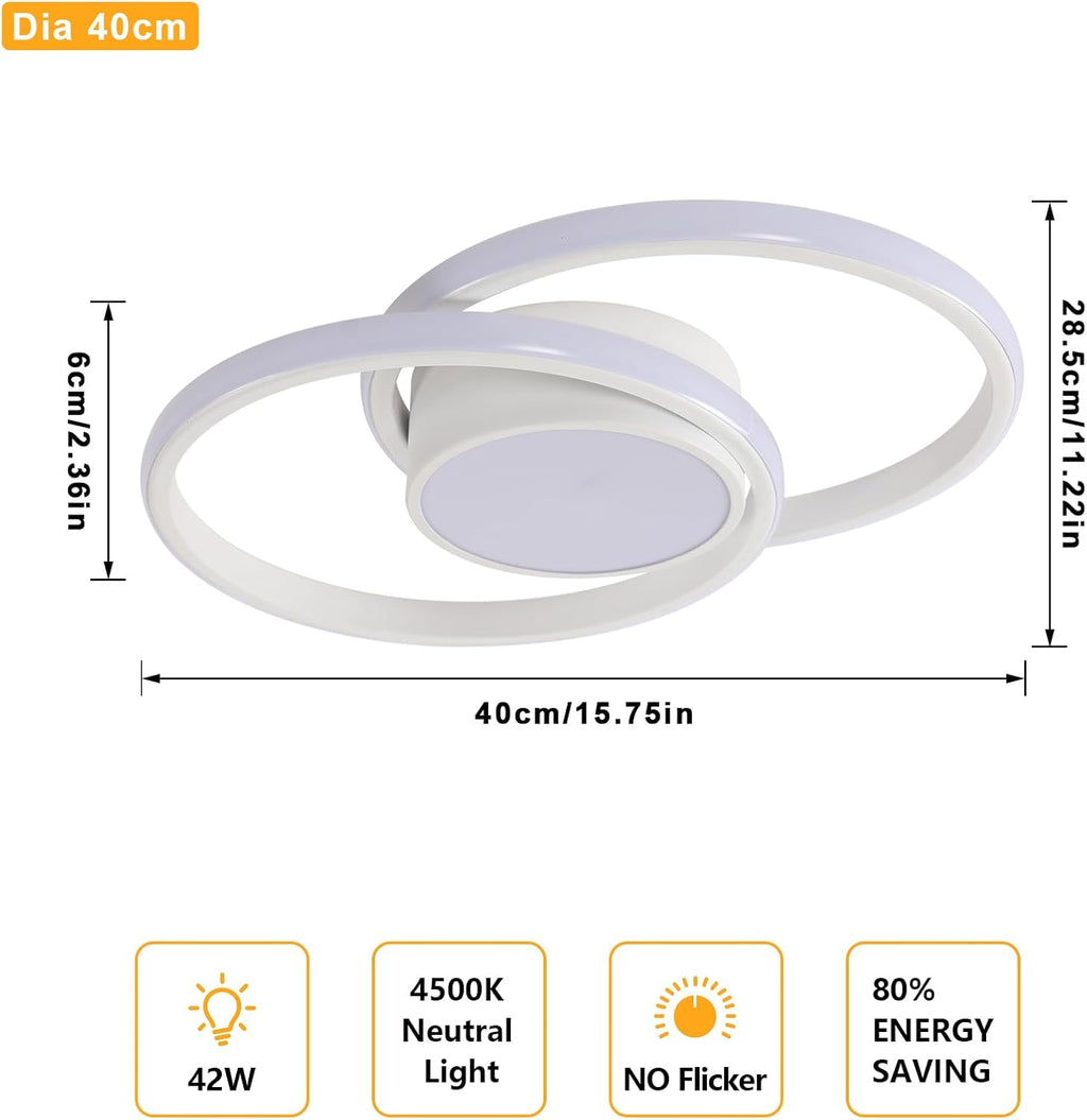 Comely Plafonnier LED, Rond Lampe de plafond 42W, Moderne Luminaire Plafonnier pour Couloir Coucher Salle de Bains Cuisine Salon, Lumière Naturelle 4500K, Longueur 40cm, Blanc