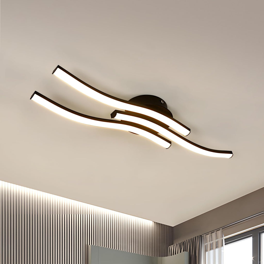 Comely Plafonnier LED, 3 Ondes Design 20W 2050LM Lampe de Plafond LED Moderne, Noir Luminaire Plafonnier LED Blanc Chaud 3000K pour Salon, Chambre, Cuisine, Couloir
