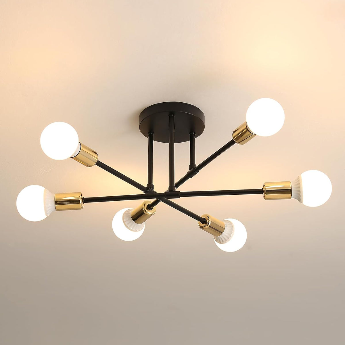 Comely LED Modular Chandelier 6 Arms Black/Gold Vintage E27 Industrial Style for Loft/Dining Room