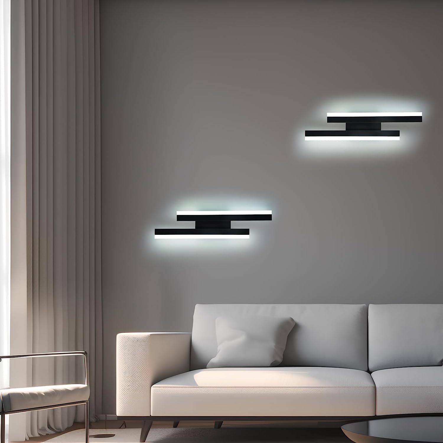Lampada da parete - Struttura in acrilico nero, luce bianca