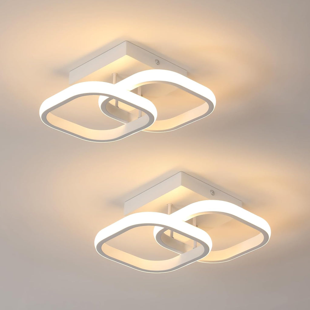 Comely Lot de 2 Plafonniers LED Modernes, 24W 2700LM Petit Plafonnier LED Carré Luminaires Intérieur pour Chambre Salon Allée Couloir Balcon, Lumière Chaude 3000K, Blanc 24cm