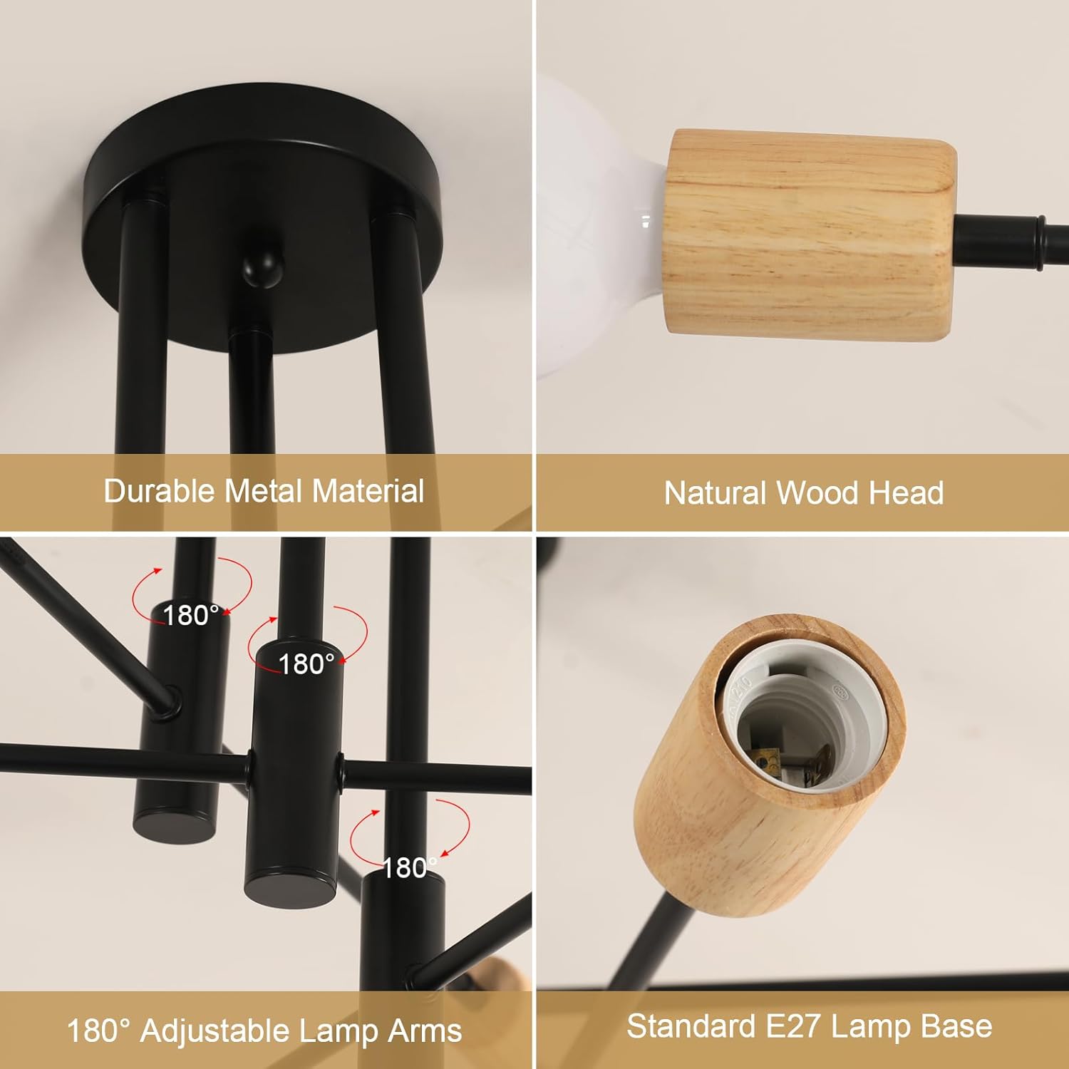 Ceiling Light - Black & Wood Metal Frame