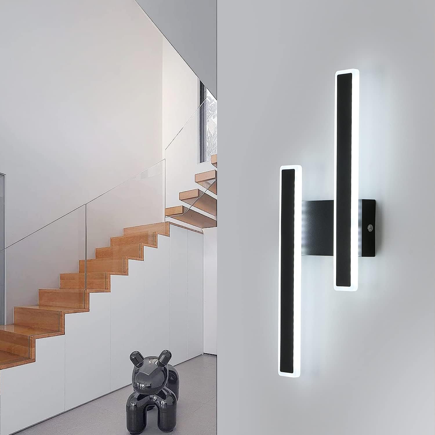 Lampada da parete - Struttura in acrilico nero, luce bianca