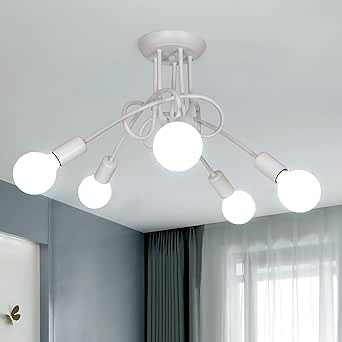 Industrial E27 Ceiling Light, 5-Light Metal Ceiling Lamp White, Creative Iron Chandelier for Bedroom Living Room Dining Room Hallway Kitchen, ?60cm (Bulb Not Included)