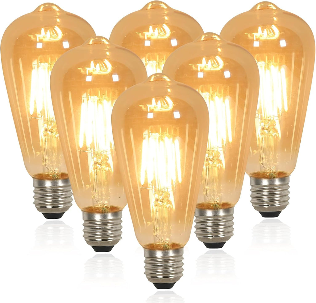 LED Light Bulbs - Amber Glass Frame, Warm Light