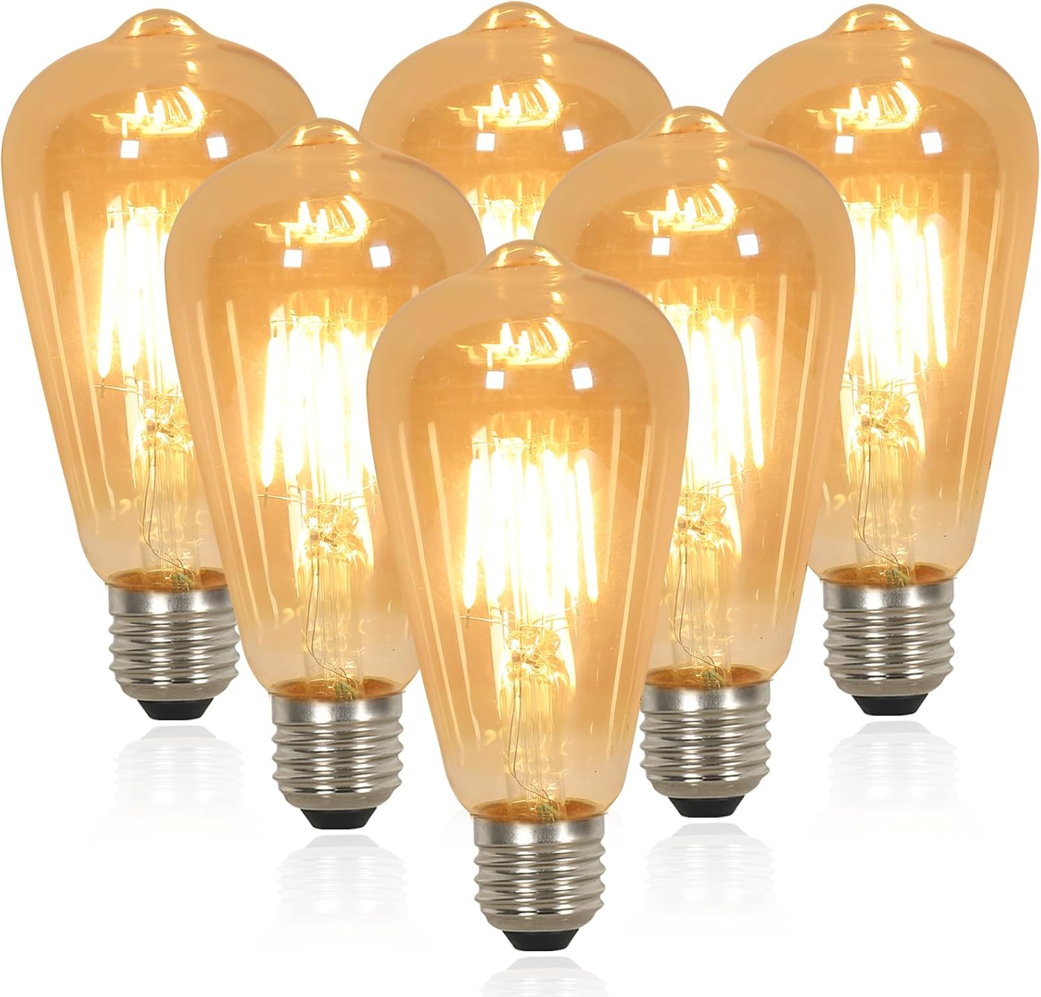 LED Light Bulbs - Amber Glass Frame, Warm Light