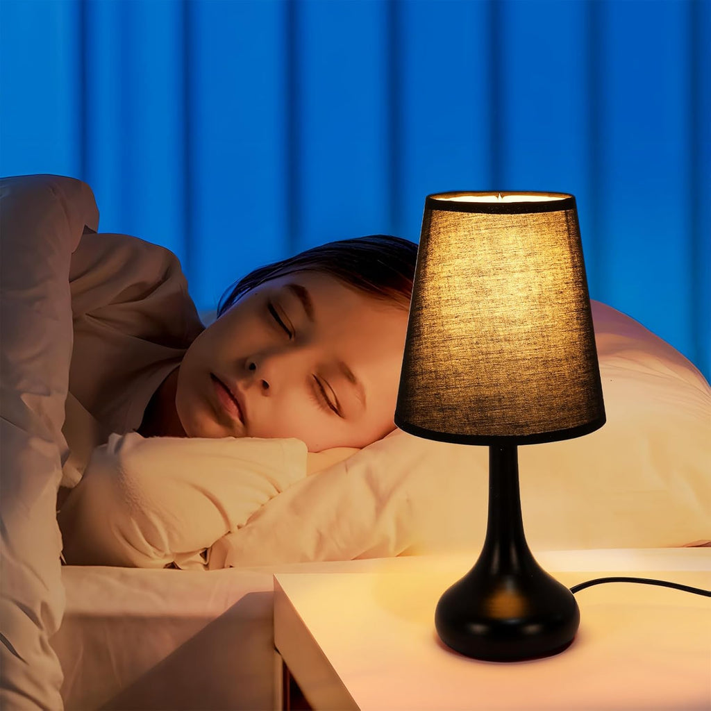 Comely Lampe de Table Rétro avec Abat-Jour en Tissu Noir – Lampe de Chevet Vintage E27, Câble 1,5 m avec Interrupteur, Lampe Décorative pour Chambre Salon Bureau