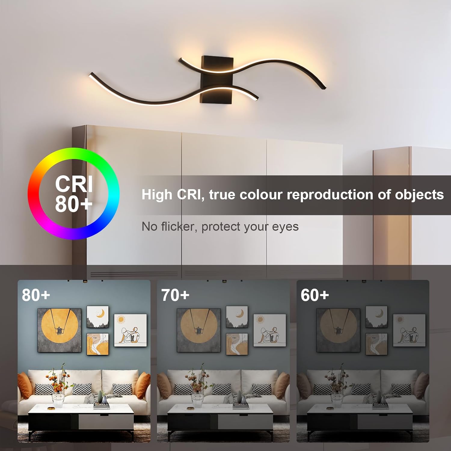 Applique - Telaio in alluminio nero, luce calda