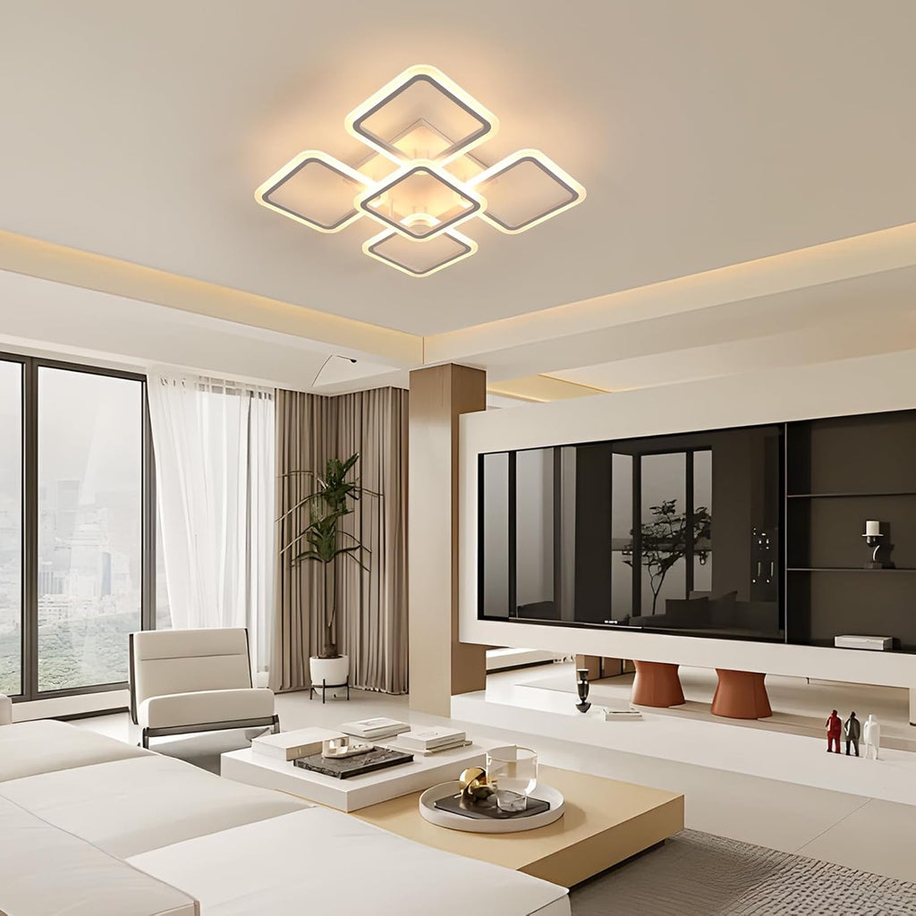 Comely Plafonnier LED Dimmable, Blanc 5 Carré 57W 6400LM Lampe de Plafond LED avec Télécommande 3000K-6500K, Luminaire Plafonnier Moderne pour Salon, Chambre, Salle à Manger