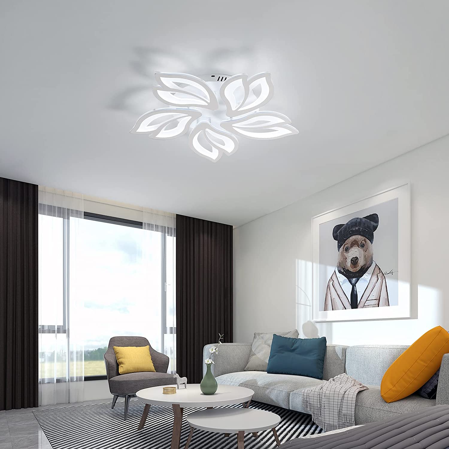 Comely Plafonnier LED Créatif Pétales Design, 65W Lampe de Plafond Acrylique, Moderne Blanc Luminaire Plafonnier LED pour Chambre Salon Salle à Manger Cuisine Couloir, Blanc Froid 6500K