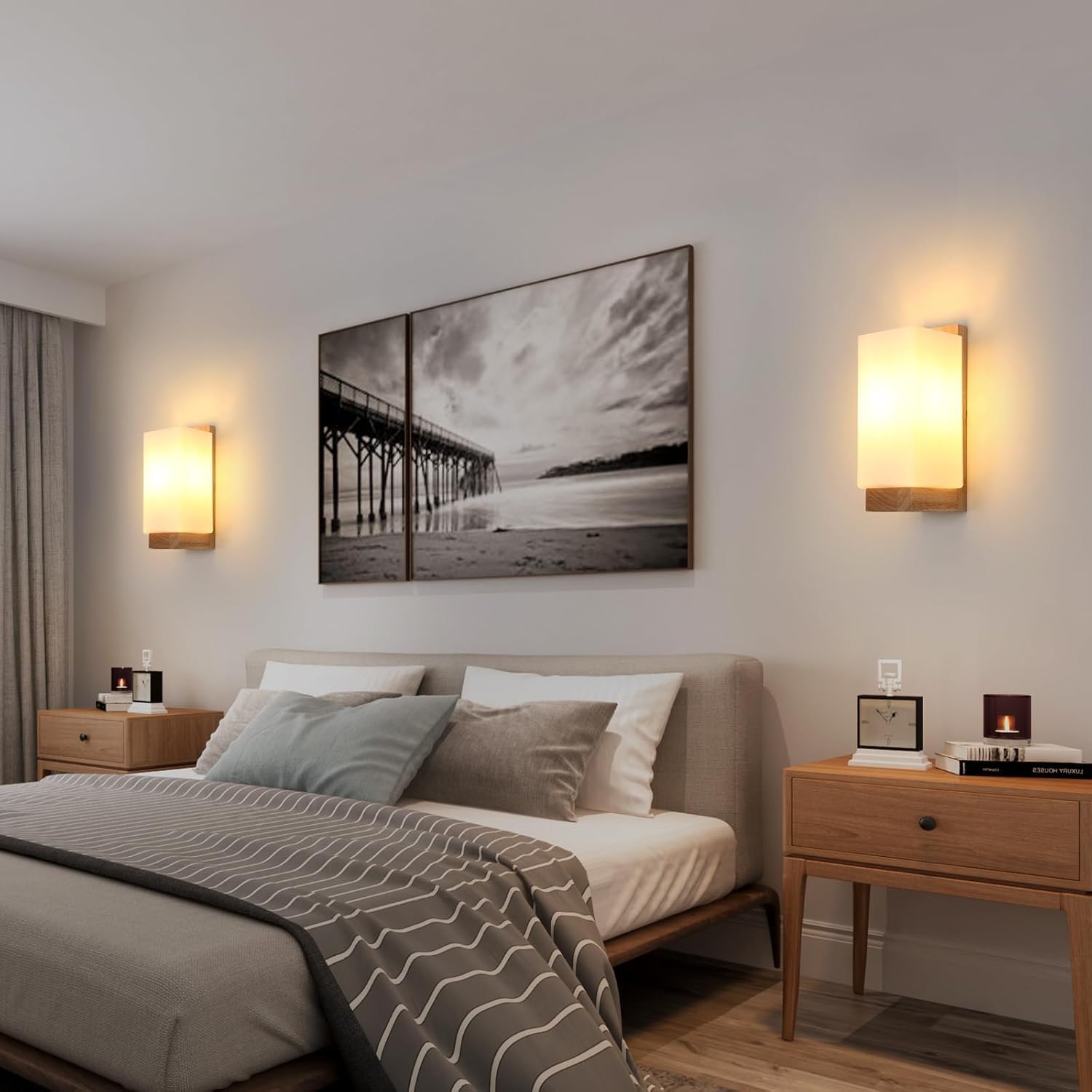 Wall Light - Wood Glass Frame, Tunable