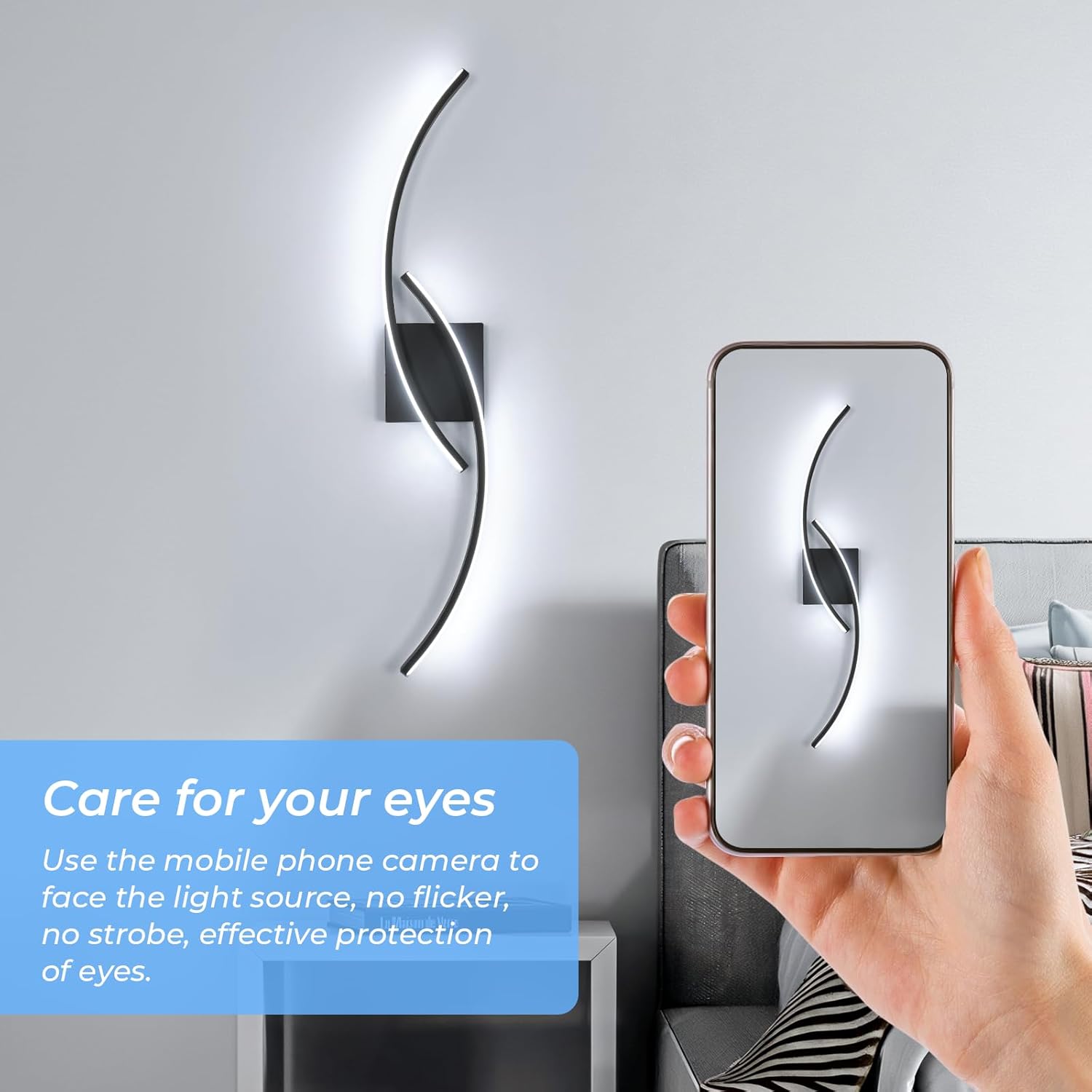 Comely Applique Murale Interieur, Moderne 80cm 27W Noir Lampe Murale LED pour Chambre à Coucher Salon, Lumière Blanche 6500K