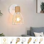 Comely Lampe murale de cage blanche en bois et métal - Set de 2, 14,5x12x18cm, E27, Country Design, Pas d'éclairage