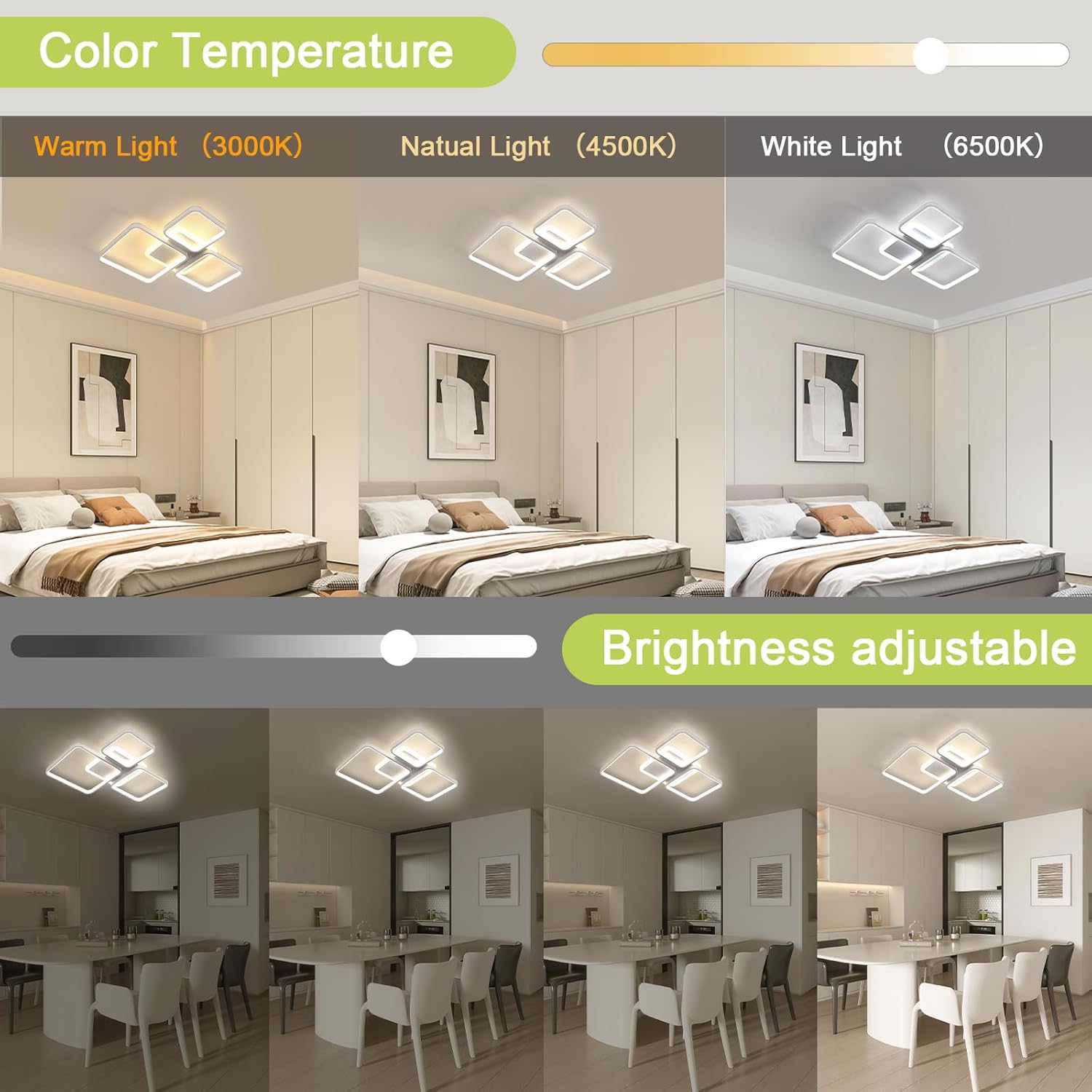 Ceiling Light - White Acrylic Frame, Tunable and Dimmable