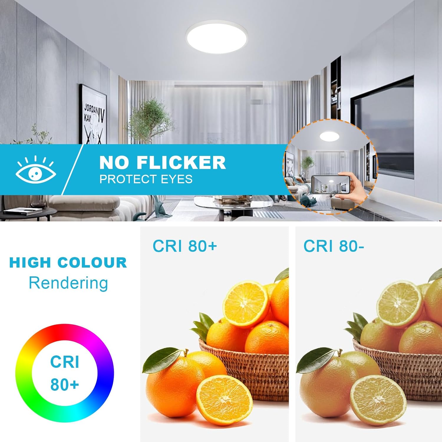 Ceiling Light - White Plastic Frame, White Light