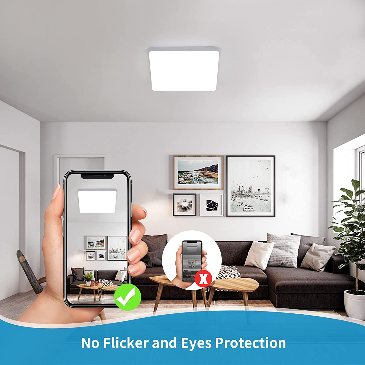 Ceiling Light - White Plastic Frame, White Light