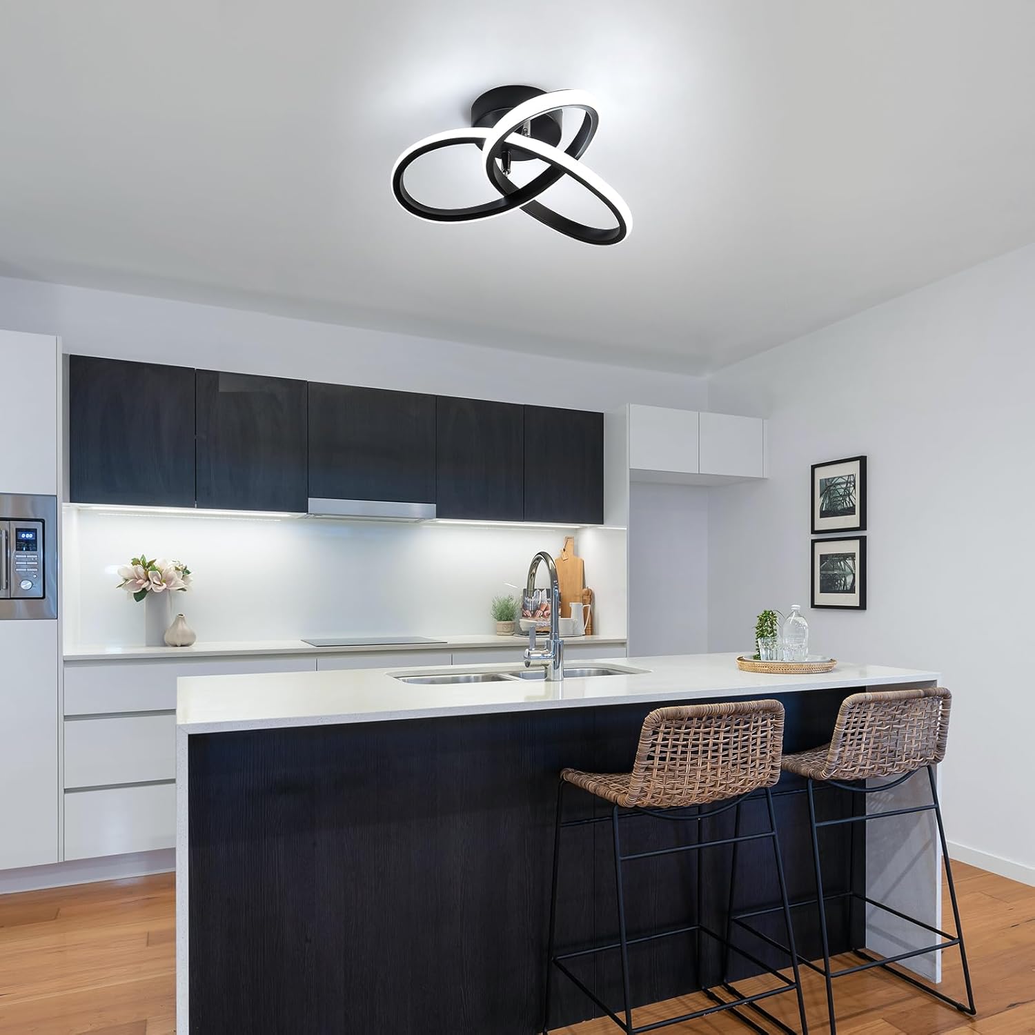 Ceiling Light - Black Aluminium Frame, White Light