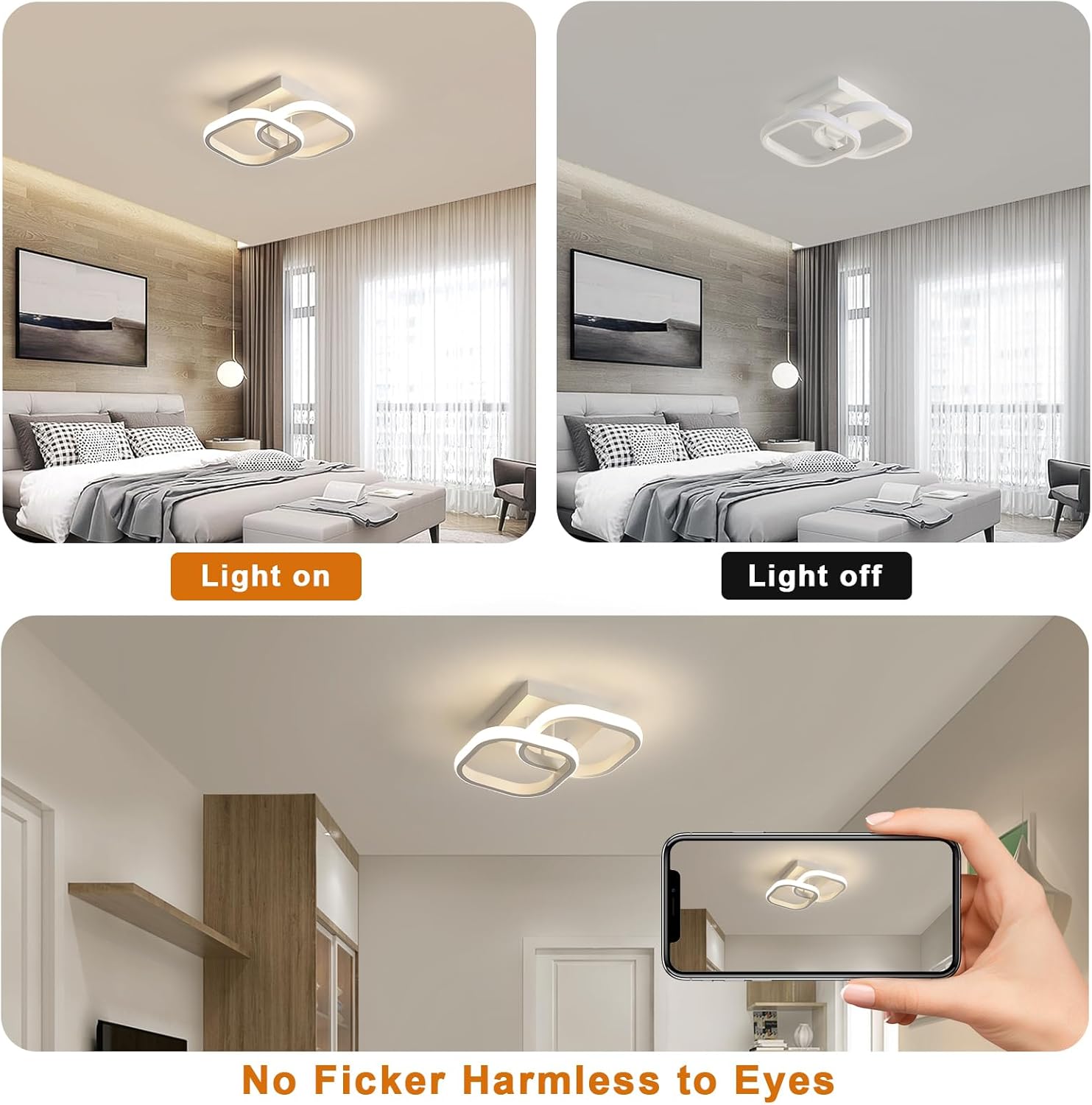 Comely Lot de 2 Plafonniers LED Modernes, 24W 2700LM Petit Plafonnier LED Carré Luminaires Intérieur pour Chambre Salon Allée Couloir Balcon, Lumière Naturelle 4500K, Blanc 24cm