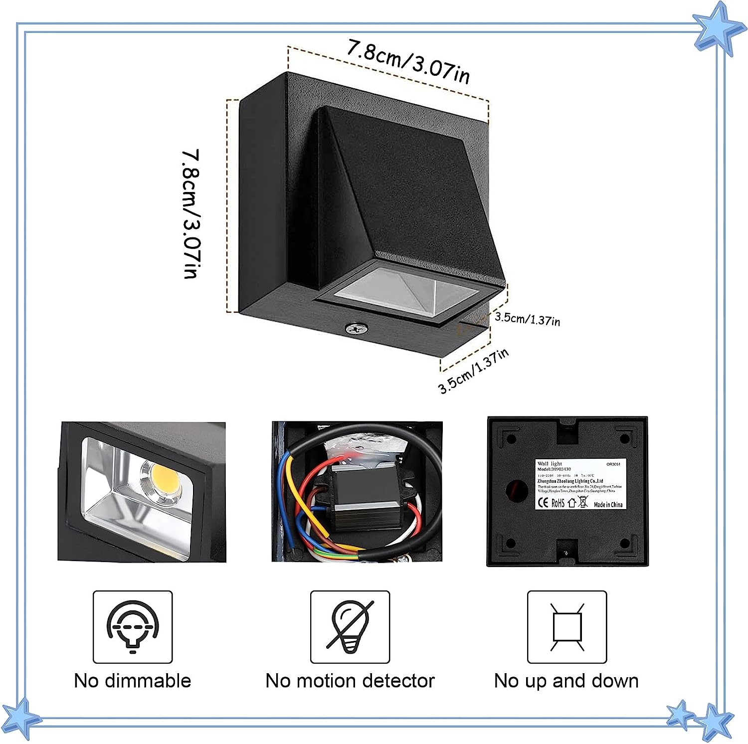 Wall Light - Black Metal Frame, Warm Light