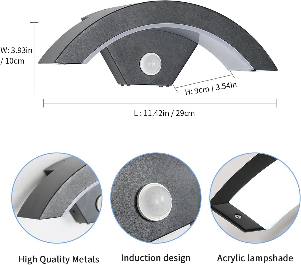 Wall Light - U-Shaped, Black Metal Frame, White Light