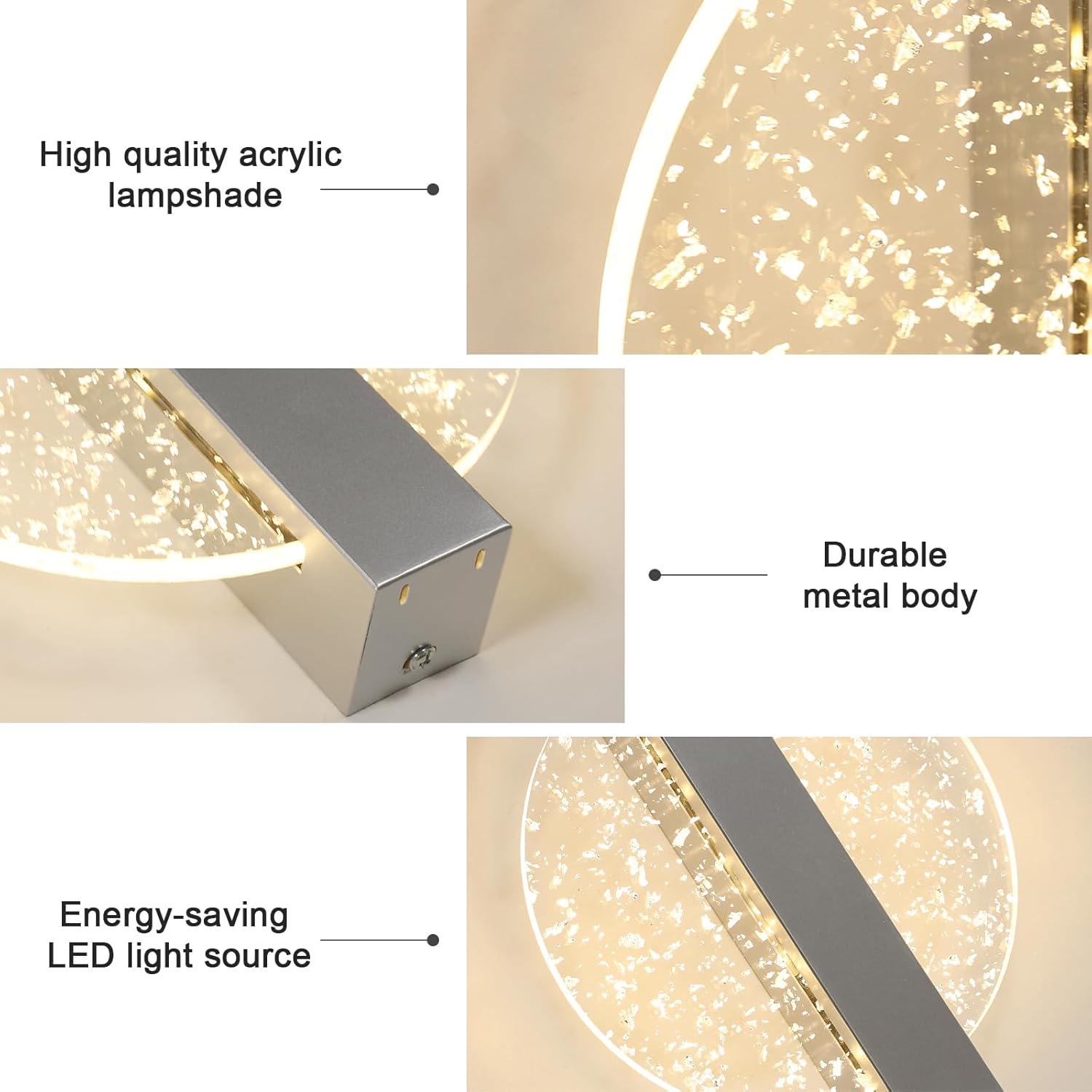 Comely Applique Murale LED Moderne, Argent 12W 3 Températures de Couleur 3000K/4500K/6500K Lampe Murale LED Pour Chambre à Coucher, Salon, Salle à Manger, Couloir, Escaliers