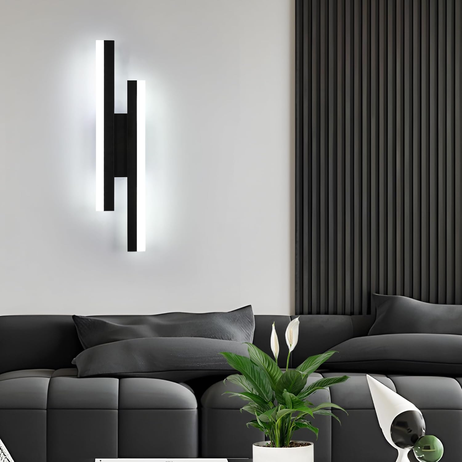 Lampada da parete - Struttura in acrilico nero, luce bianca