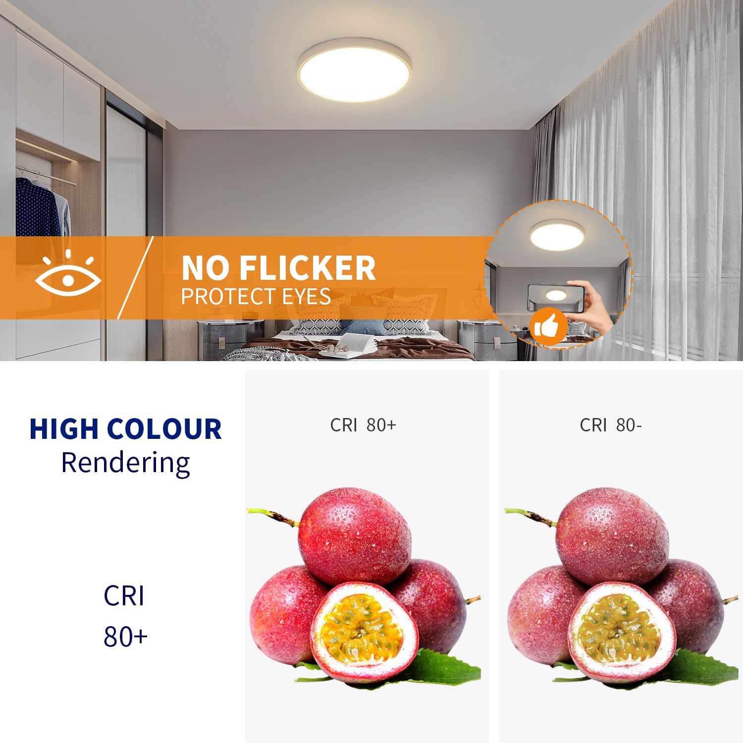 Ceiling Light - White Plastic Frame, Natural Light