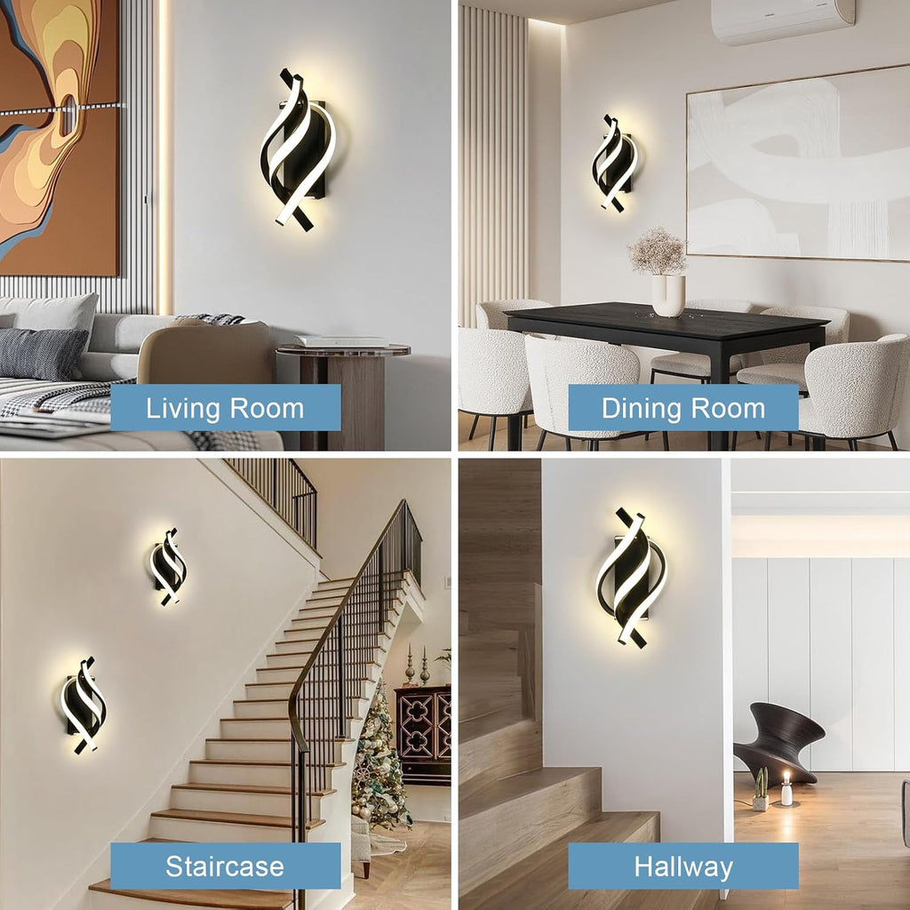 Applique da Parete - Struttura in Alluminio Nero, Luce Naturale