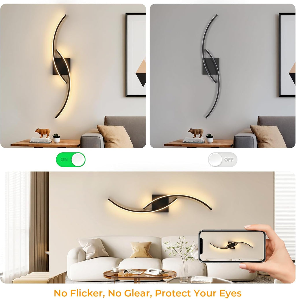 Comely Applique Murale Interieur, Moderne 80cm 27W Noir Lampe Murale LED pour Chambre à Coucher Salon, Lumière Chaude 3000k
