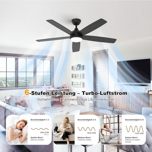 Ceiling Fan Light - Black Wood Frame, Tunable and Dimmable