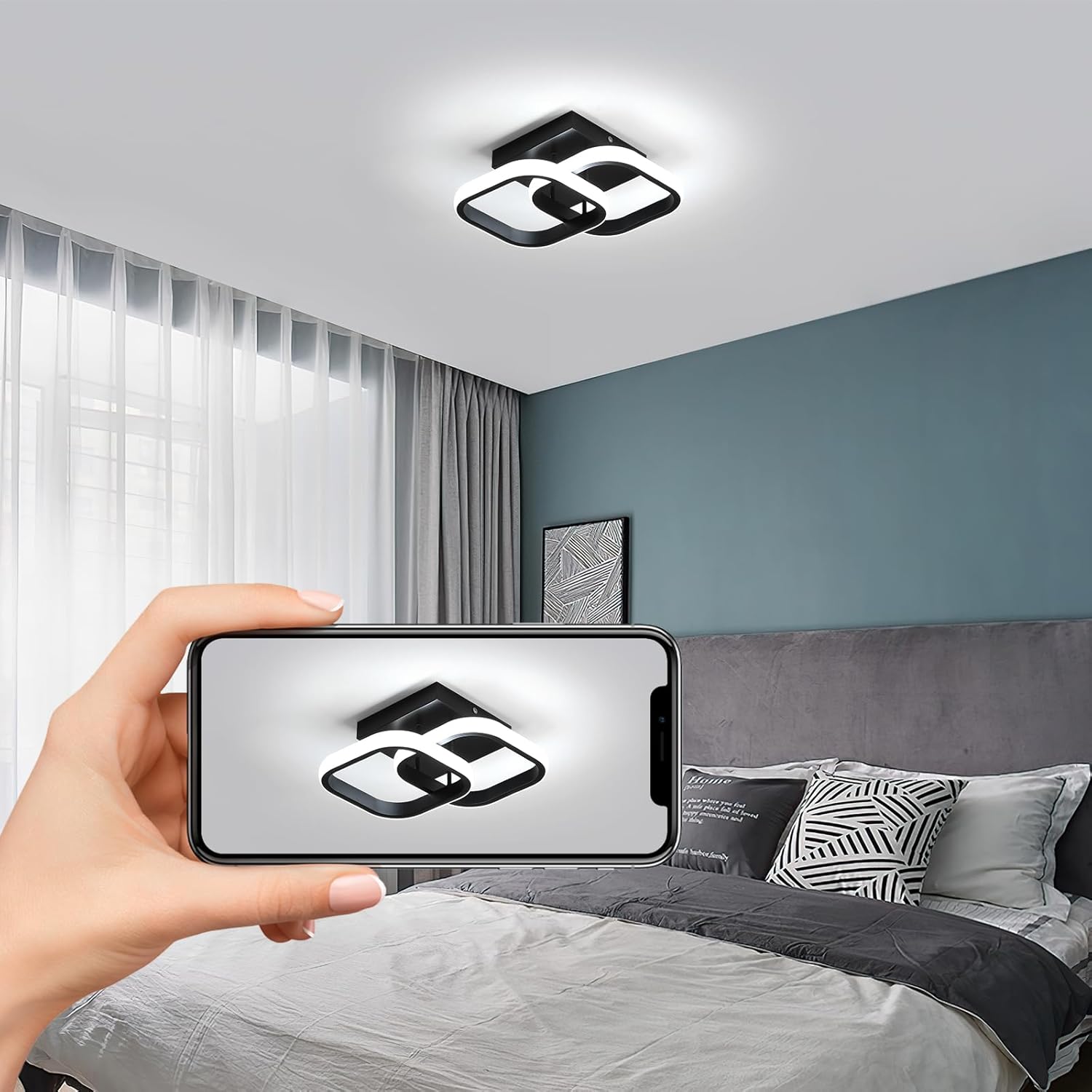 Comely Lot de 2 Plafonniers LED Modernes, 24W 2700LM Petit Noir Plafonnier LED Carré Luminaires Intérieur pour Chambre Salon Allée Couloir Balcon, Lumière Blanche 6500K, 24cm