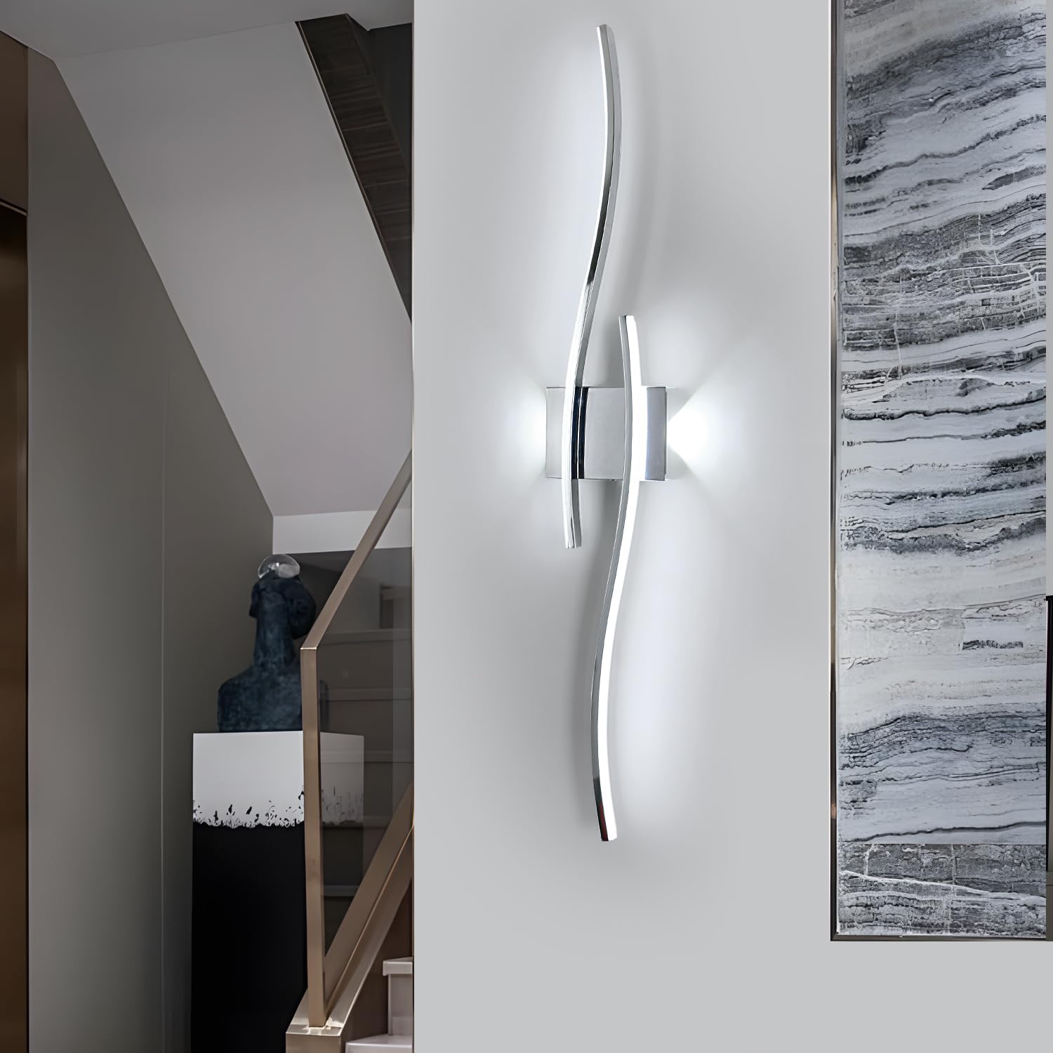 Applique da parete - Telaio in alluminio cromato, Luce bianca