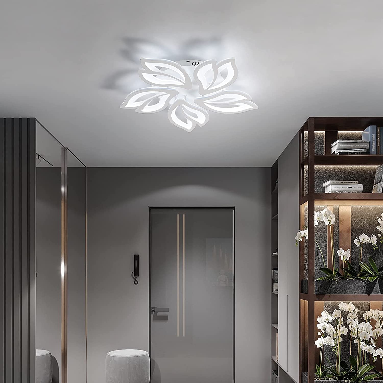 Comely Plafonnier LED Créatif Pétales Design, 65W Lampe de Plafond Acrylique, Moderne Blanc Luminaire Plafonnier LED pour Chambre Salon Salle à Manger Cuisine Couloir, Blanc Froid 6500K