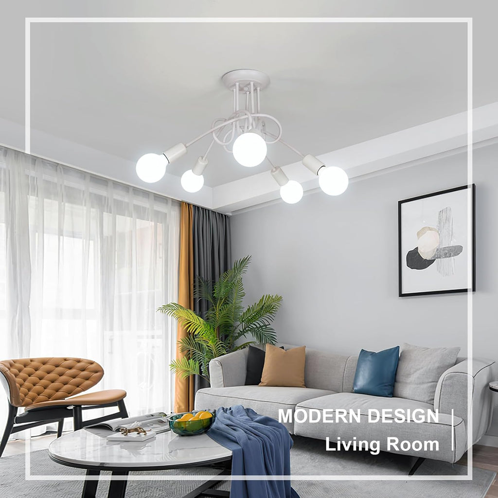 Industrial E27 Ceiling Light, 5-Light Metal Ceiling Lamp White, Creative Iron Chandelier for Bedroom Living Room Dining Room Hallway Kitchen, ?60cm (Bulb Not Included)