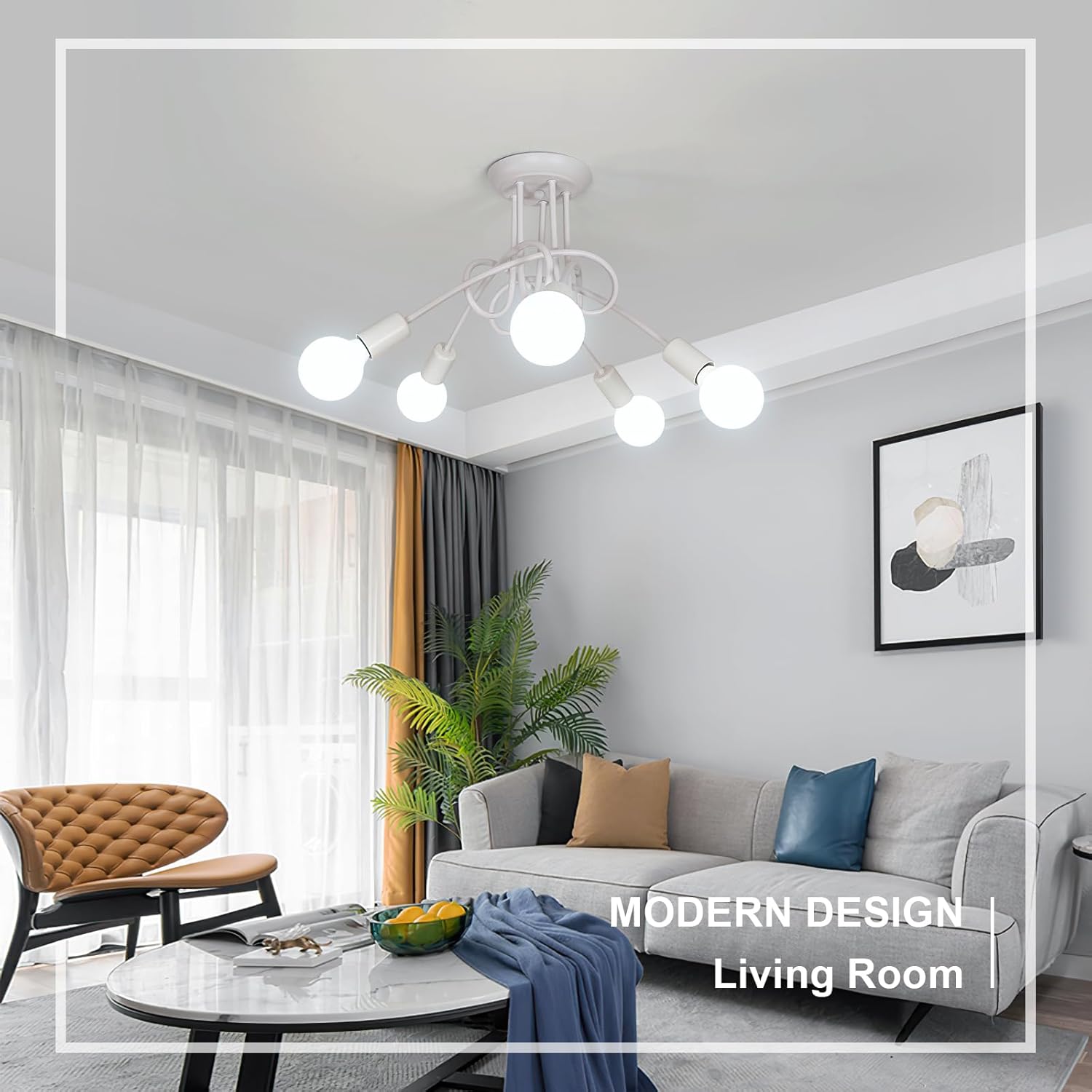 Industrial E27 Ceiling Light, 5-Light Metal Ceiling Lamp White, Creative Iron Chandelier for Bedroom Living Room Dining Room Hallway Kitchen, ?60cm (Bulb Not Included)