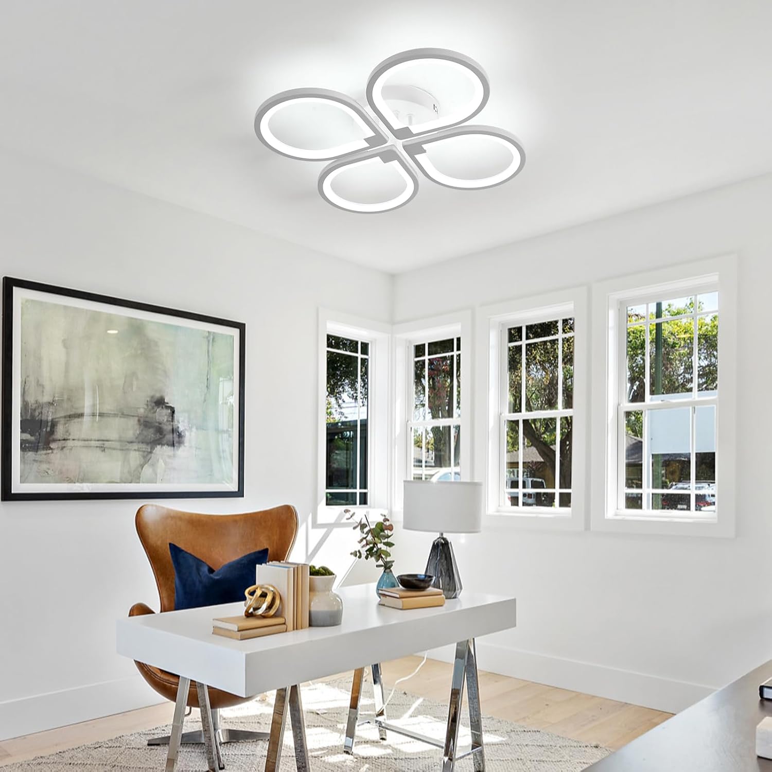 Comely Plafonnier LED Moderne 4 Lampes 57x57x8cm 40W Lumière Blanche 6500K Acrylique Salon Chambre Bureau Couloir Cuisine Éclairage