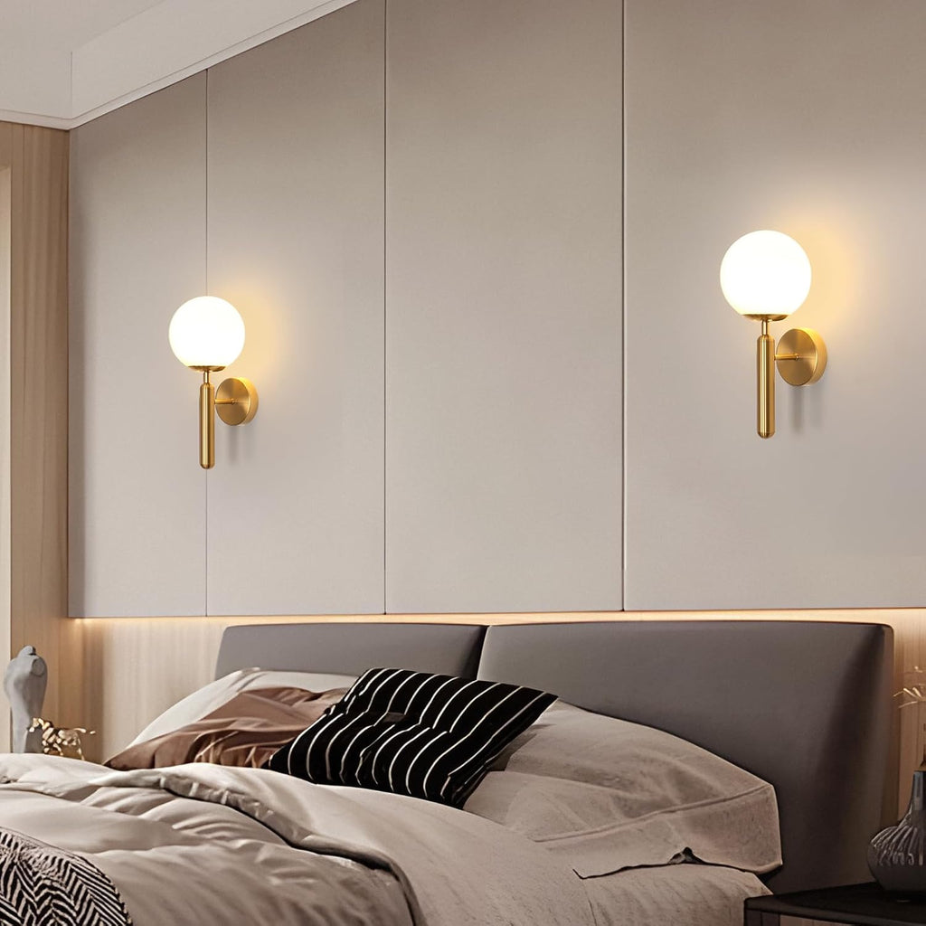 Lampes murales élégantes pour intérieur, appliques E27 avec abat-jour en verre laiteux, finition dorée, luminaires muraux pour chambre, salon, restaurant, cuisine, escalier