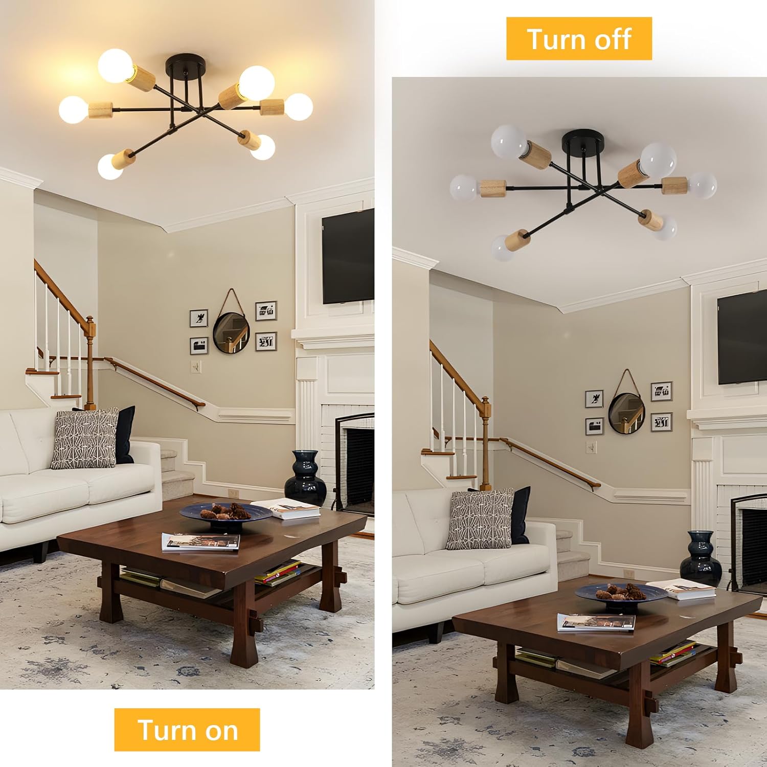 Ceiling Light - Black & Wood Metal Frame