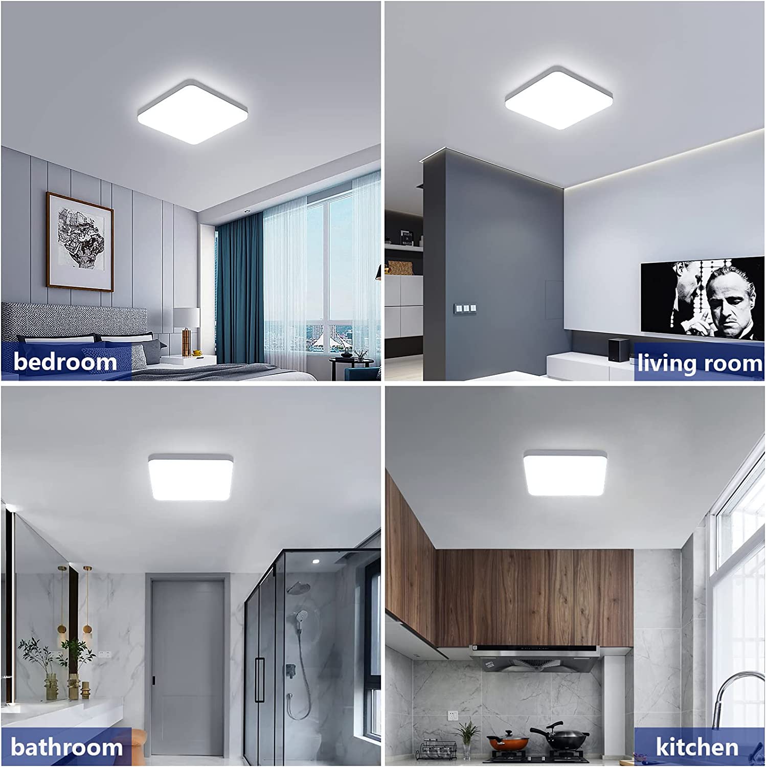 Ceiling Light - White Plastic Frame, White Light