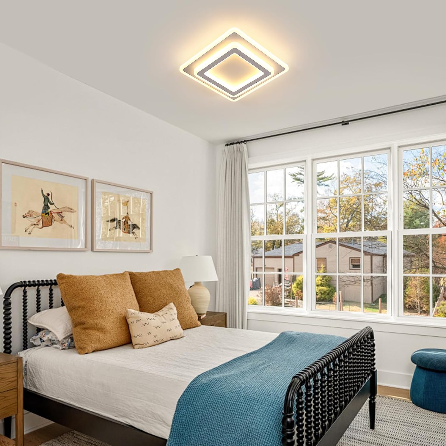 Ceiling Light - White Acrylic Frame, Warm Light