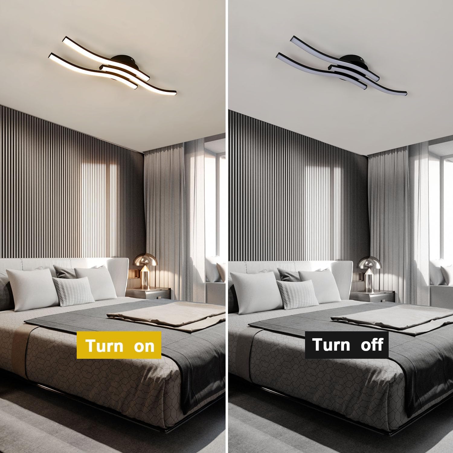 Comely Plafonnier LED, 3 Ondes Design 20W 2050LM Lampe de Plafond LED Moderne, Noir Luminaire Plafonnier LED Blanc Chaud 3000K pour Salon, Chambre, Cuisine, Couloir