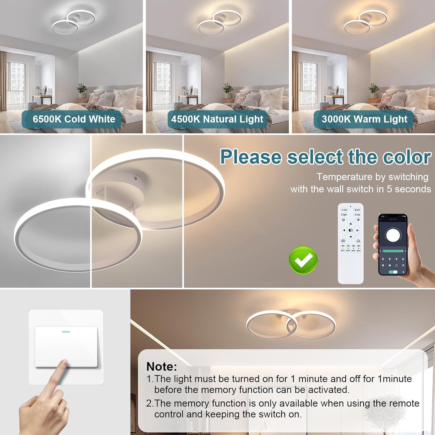 Ceiling Light - White Aluminium Frame, Tunable and Dimmable