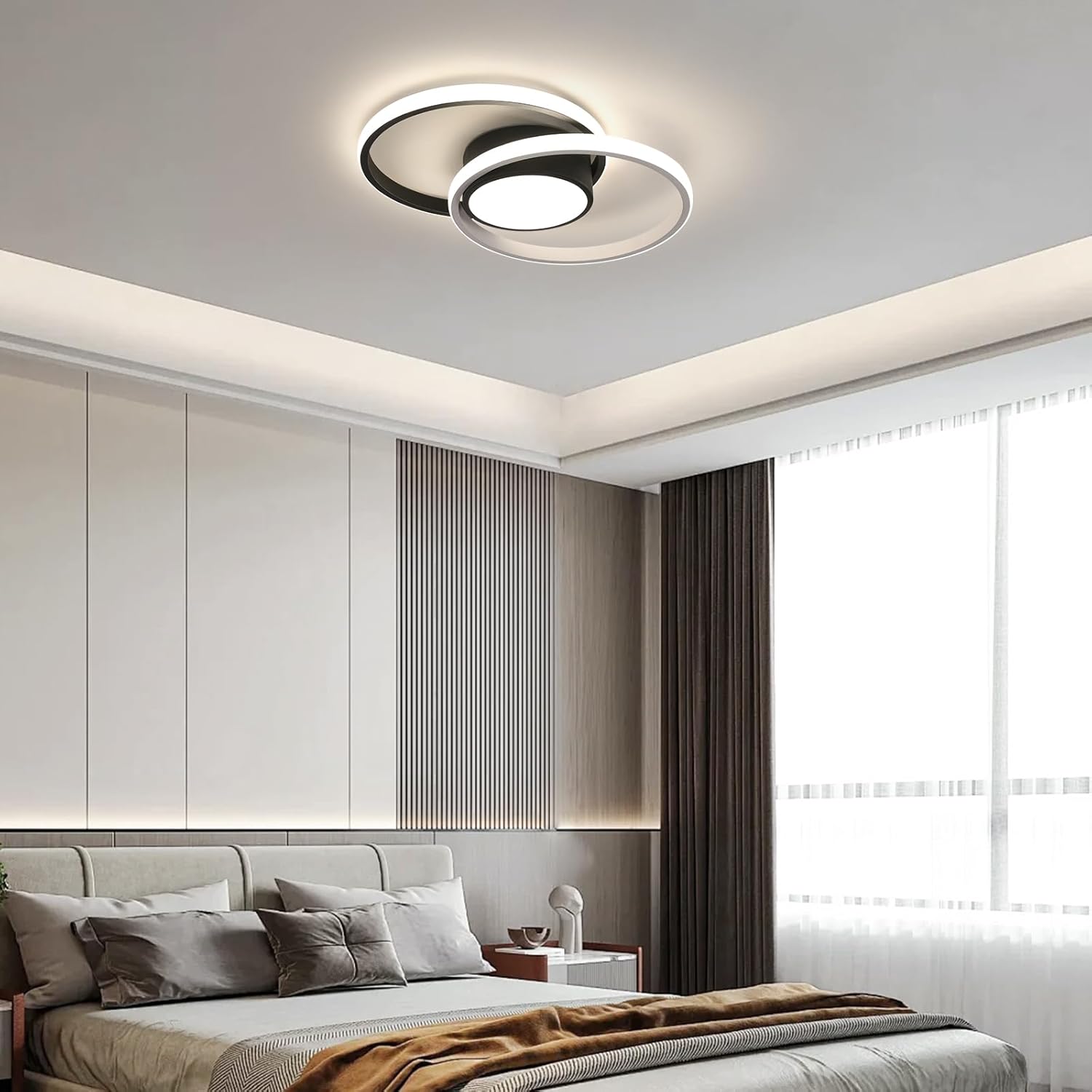 Ceiling Light - Black & White Metal Frame, Natural Light