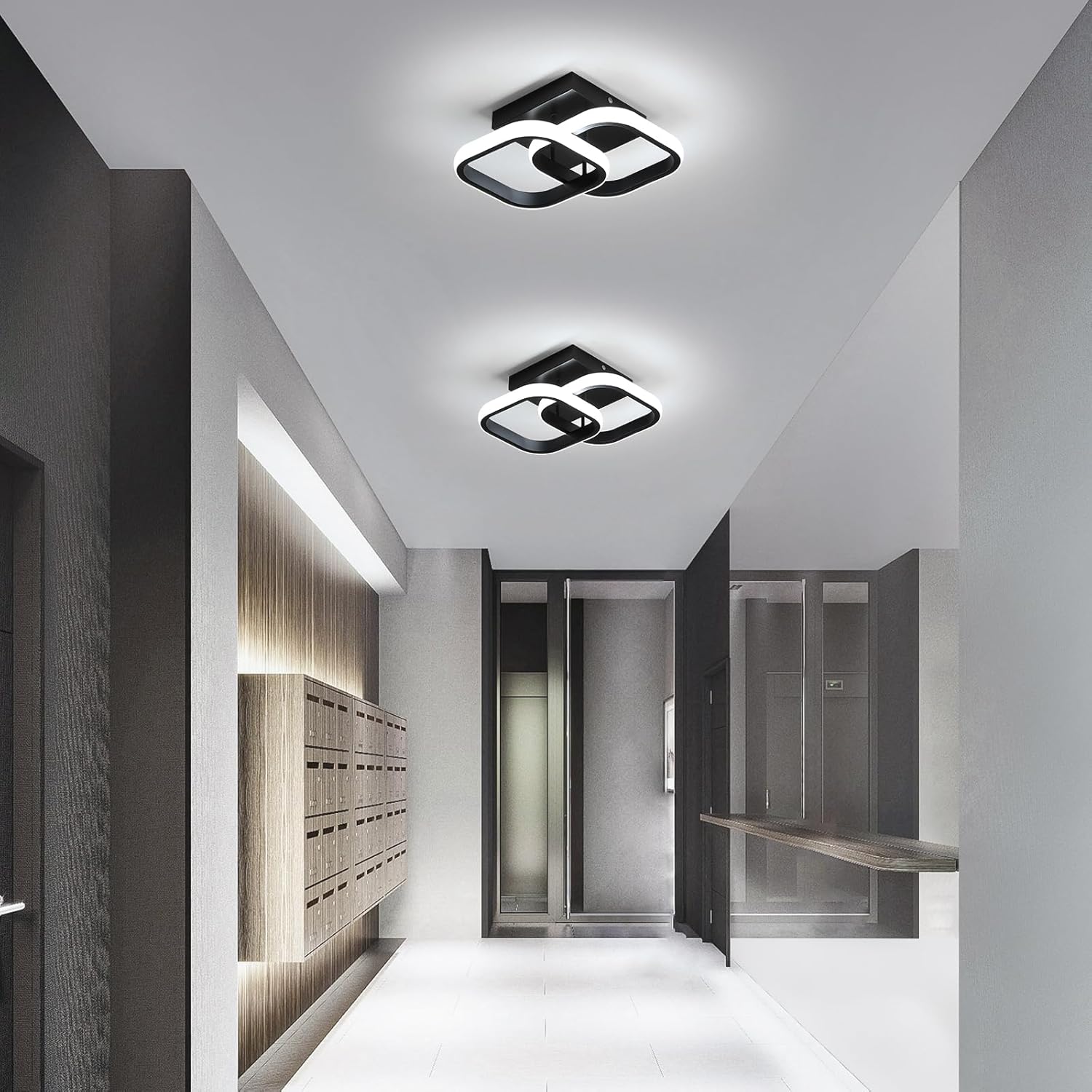 Comely Lot de 2 Plafonniers LED Modernes, 24W 2700LM Petit Noir Plafonnier LED Carré Luminaires Intérieur pour Chambre Salon Allée Couloir Balcon, Lumière Blanche 6500K, 24cm