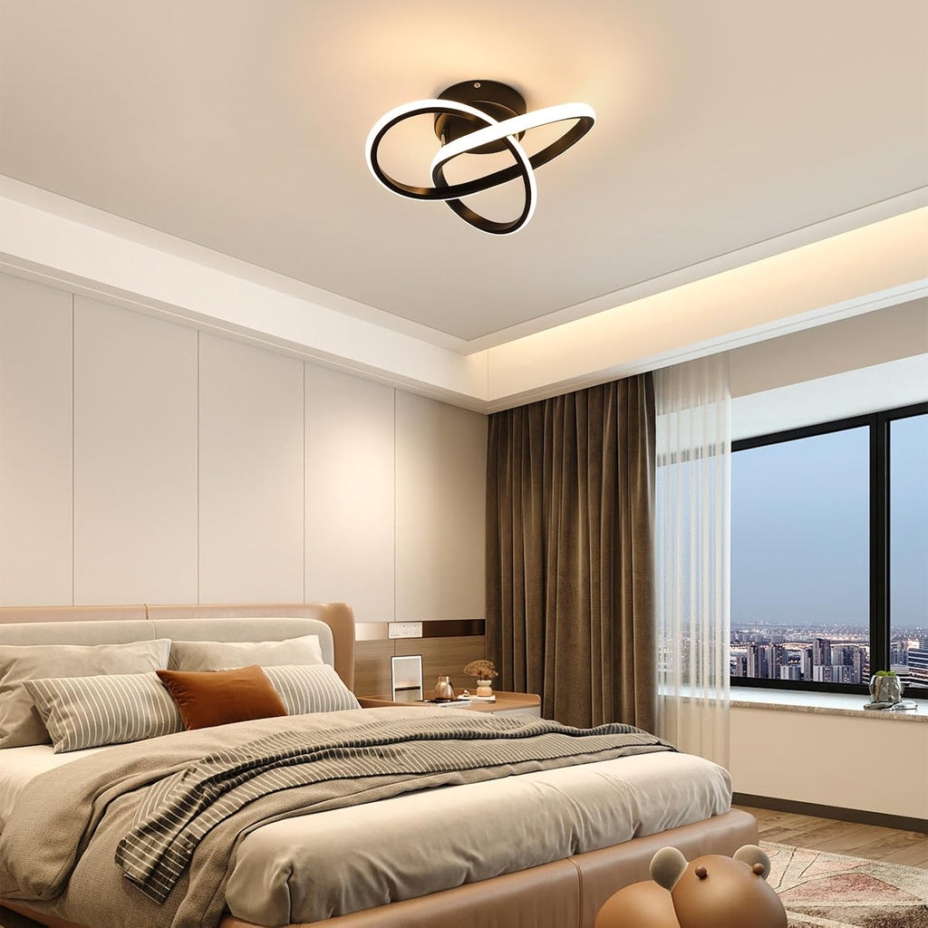 Comely Plafonnier LED Moderne, Luminaire Plafonnier Noir 30W 1800LM, Lampe de Plafond en Forme de Fleur pour Chambre à Coucher, Couloir, Cuisine, Salle de Bain, Lumière Chaude 3000K Dia 30cm
