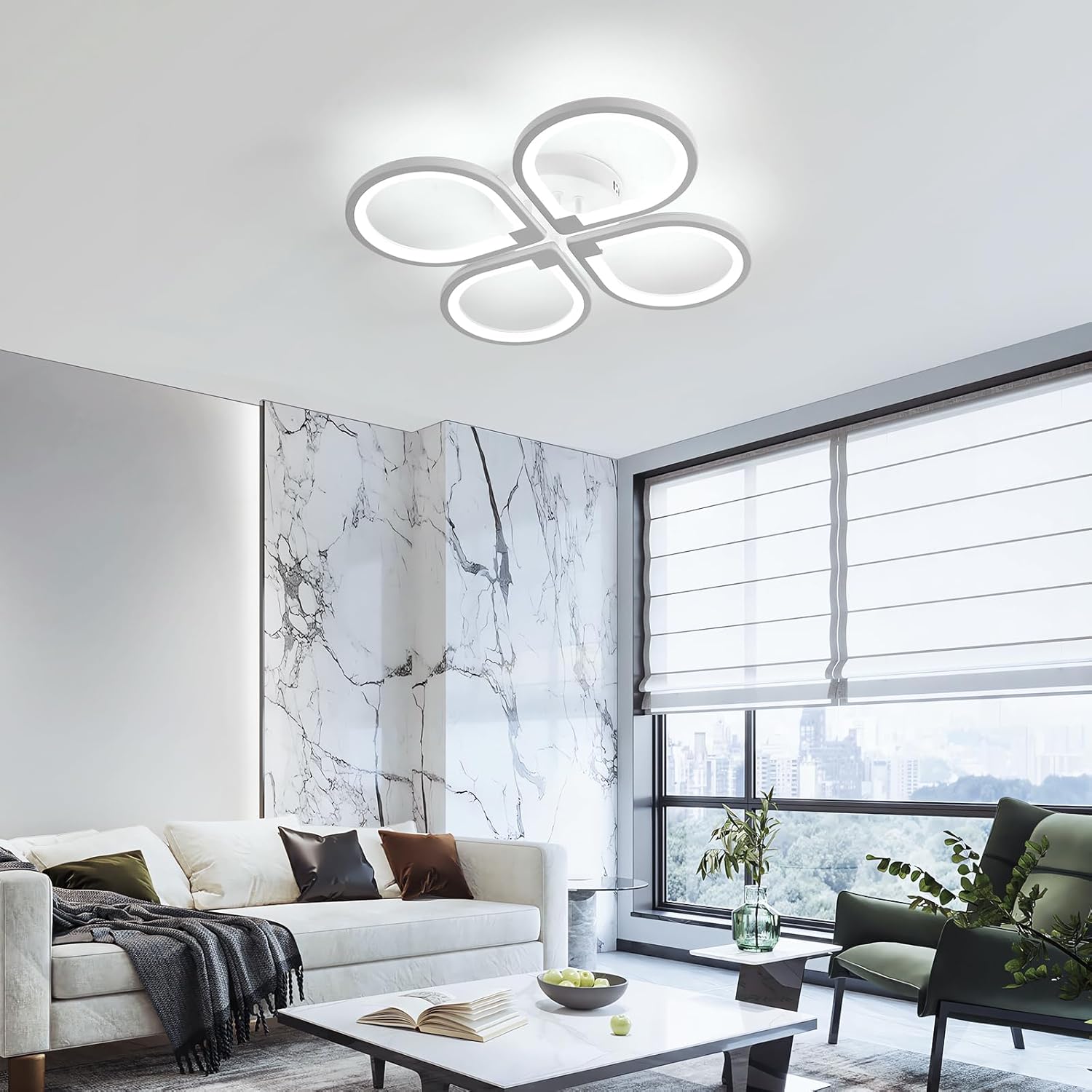 Comely Plafonnier LED Moderne 4 Lampes 57x57x8cm 40W Lumière Blanche 6500K Acrylique Salon Chambre Bureau Couloir Cuisine Éclairage