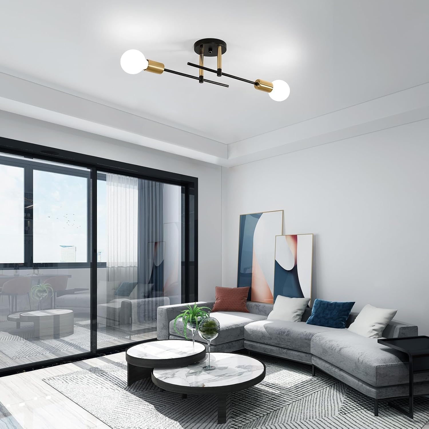 Ceiling Light - Black & Gold Metal Frame