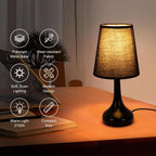 Comely Lampe de Table Rétro avec Abat-Jour en Tissu Noir – Lampe de Chevet Vintage E27, Câble 1,5 m avec Interrupteur, Lampe Décorative pour Chambre Salon Bureau
