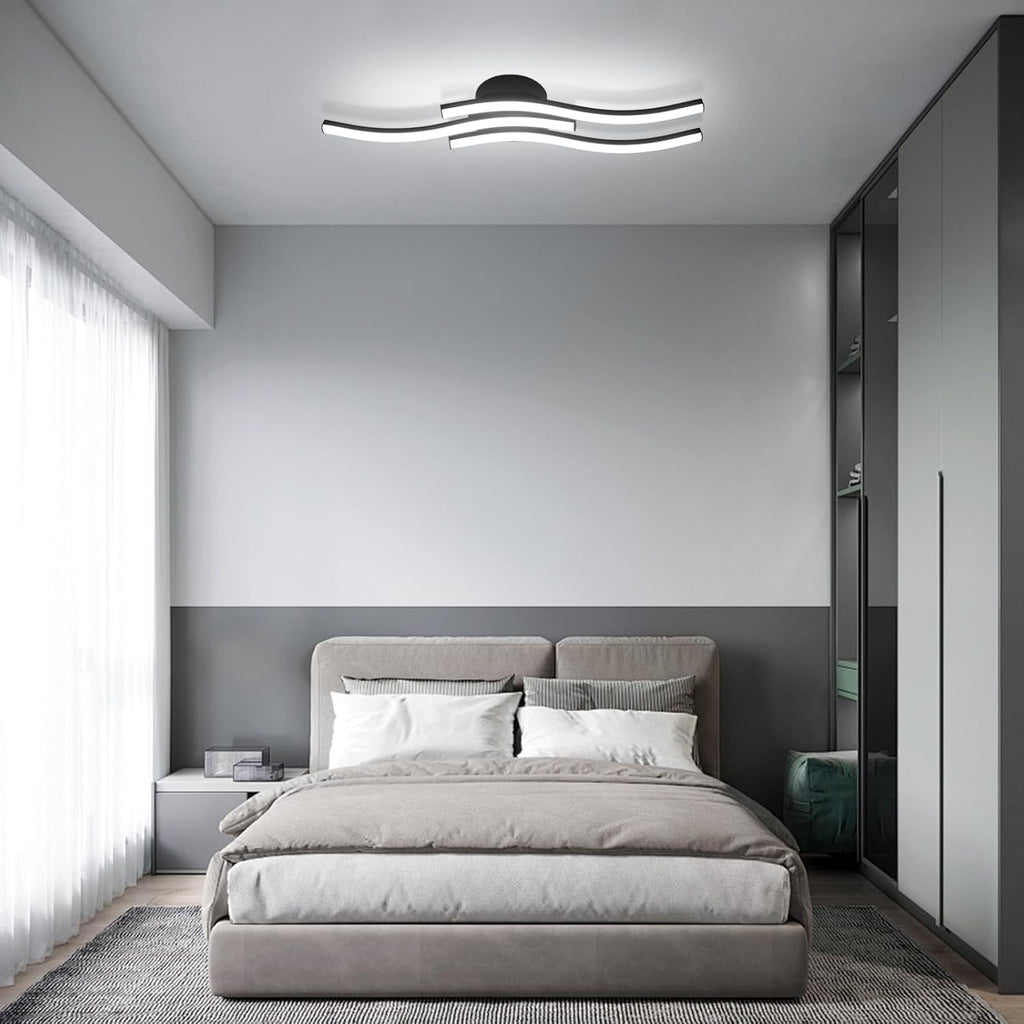 Comely Plafonnier LED, 3 Ondes Design 20W 2050LM Blanc Froid 6500K Lampe de Plafond Moderne, Noir Luminaire Plafonnier pour Salon, Chambre, Cuisine, Couloir, Noir